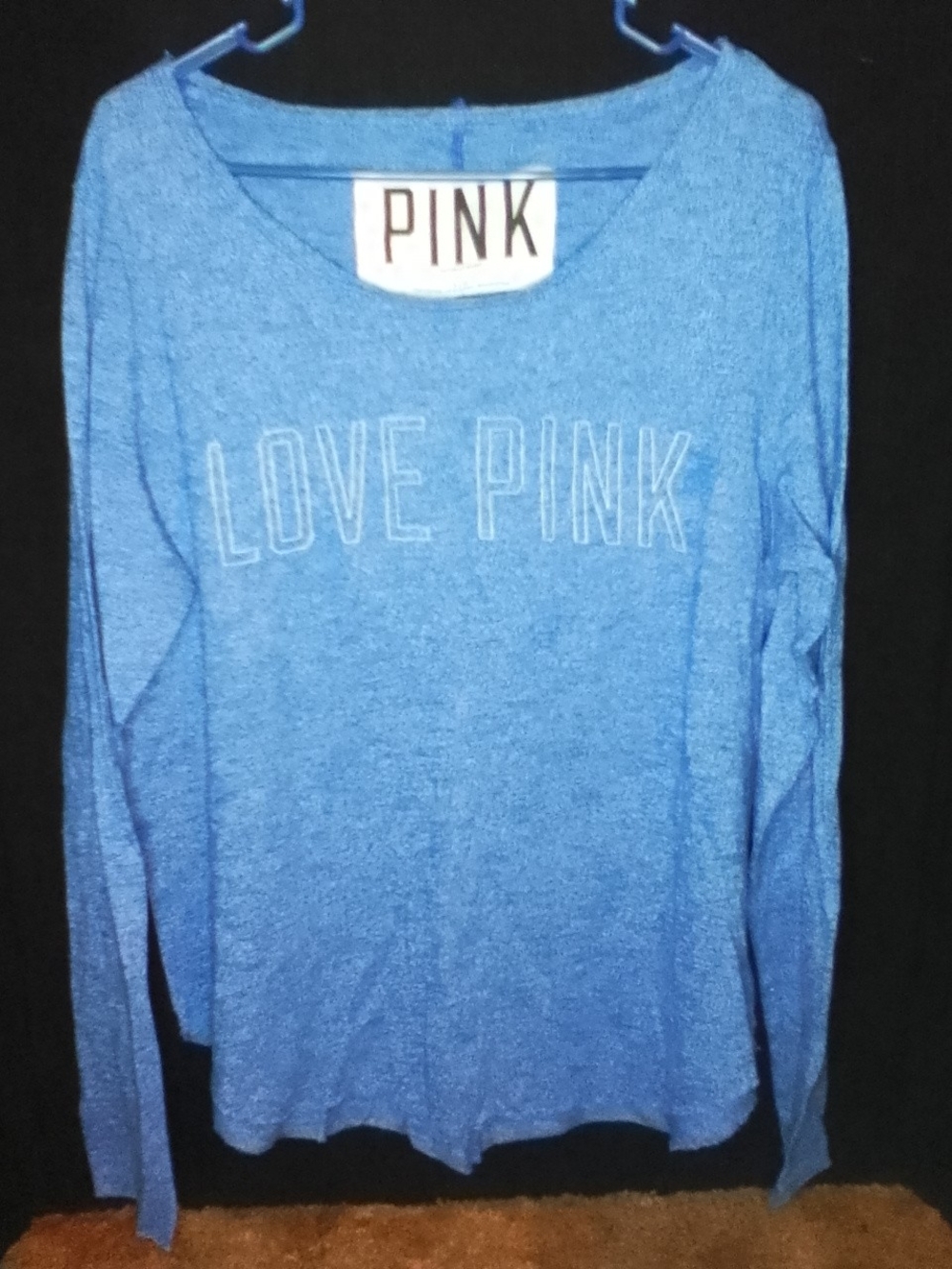 PINK Victoria's Secret Womans Blue Love PINK Long Sleeve Tee Large